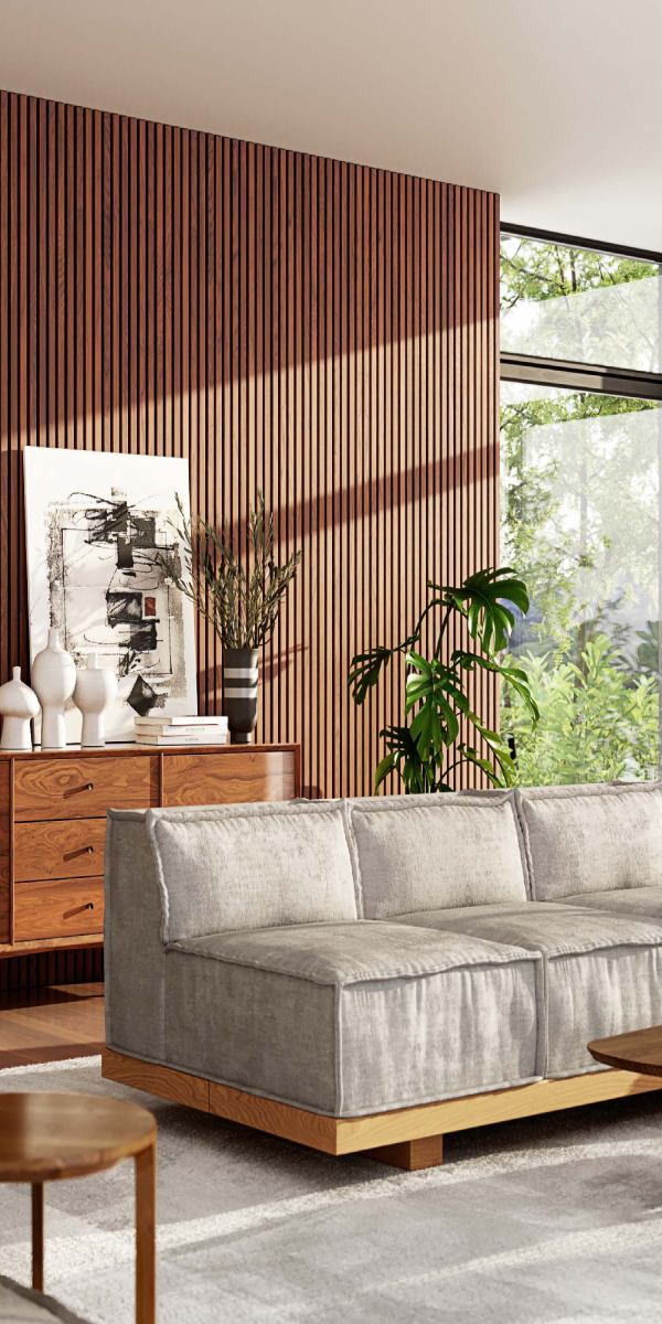 mid-century-modern-living-room-with-walnut-wood-slat-wall-panelling